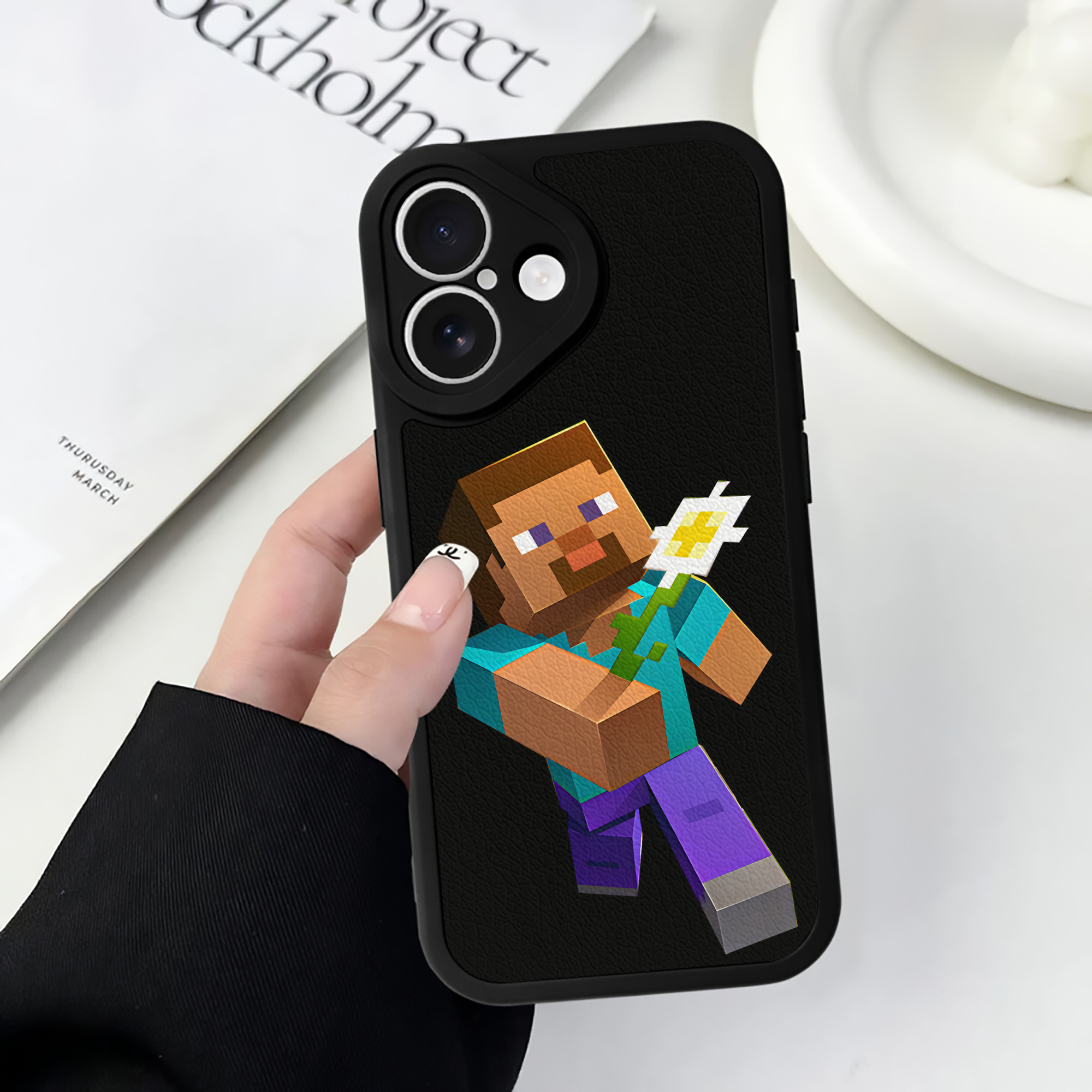（画像用） マインクラフト ブロックの世界 Minecraft MC Block world 【iPhone 16シリーズ対応】シリコンスマホケース（レザー調） 材質：シリコン